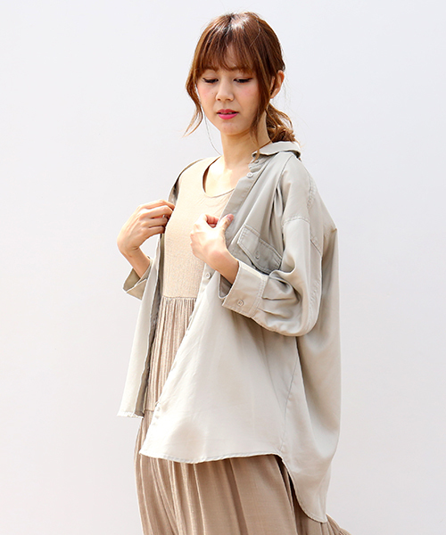 n'ee-ne（ネーネ）の「ワークシャツ（シャツ/ブラウス・レディース・ベージュ/カーキ/アイボリー・L/M）」の3枚目の写真