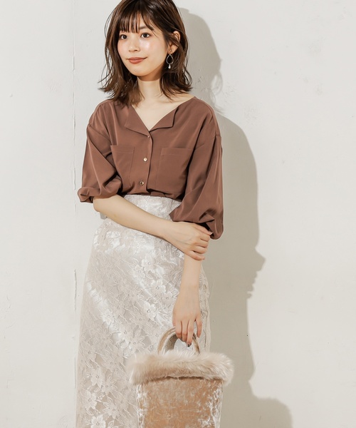 natural couture（ナチュラルクチュール）の「お上品ちょい開襟ブラウス（シャツ/ブラウス・レディース・アイボリー/ホワイト系その他/ブラック系その他/ブラウン/グレイッシュベージュ/ピンク・FREE）」の5枚目の写真