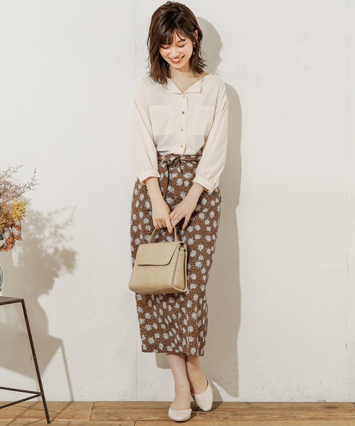 natural couture（ナチュラルクチュール）の「お上品ちょい開襟ブラウス（シャツ/ブラウス・レディース・アイボリー/ホワイト系その他/ブラック系その他/ブラウン/グレイッシュベージュ/ピンク・FREE）」の7枚目の写真