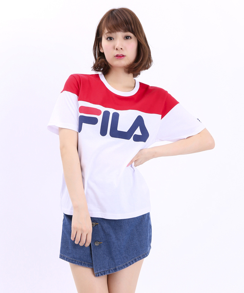 FILA(フィラ)の「∴WEGO/FILAバイカラーTシャツ(Tシャツ/カットソー・レディース・ネイビー/レッド・FREE)」の1枚目の写真