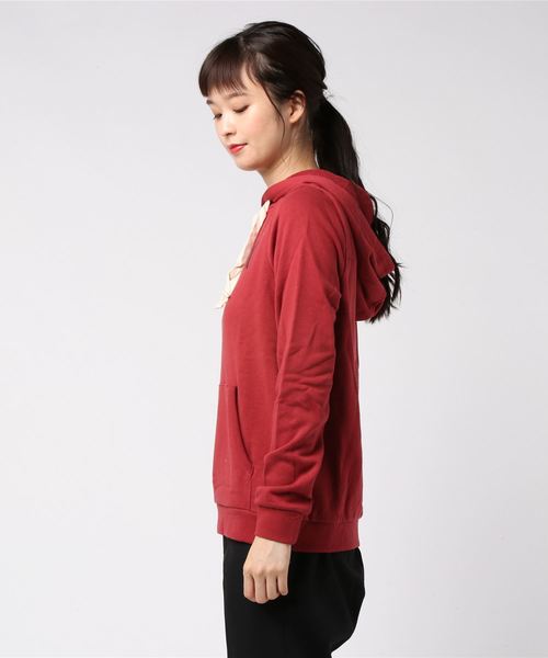 Hurley （ハーレー）の「W HRLY OAO FLEECE PULLOVER LS / レディース プルオーバーパーカープリントロゴ サーフカジュアル（パーカー・レディース・ヘザーグレー/ブラック/ブラック系その他/レッド系その他・X-SMALL/SMALL）」の9枚目の写真