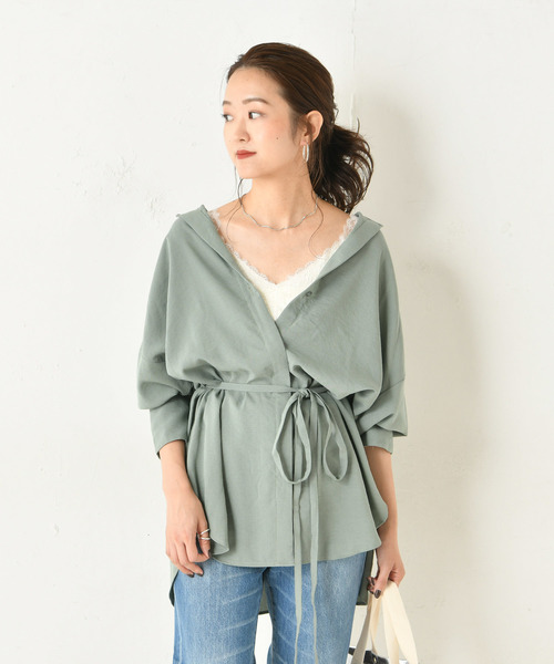 DouDou（ドゥドゥ）の「ベルト付き前開きシャツ（シャツ/ブラウス・レディース・ベージュ/ブラウン/グリーン・FREE）」の10枚目の写真