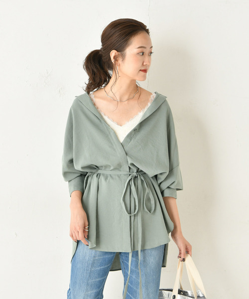DouDou（ドゥドゥ）の「ベルト付き前開きシャツ（シャツ/ブラウス・レディース・ベージュ/ブラウン/グリーン・FREE）」の12枚目の写真