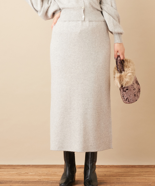 natural couture（ナチュラルクチュール）の「フォックス×アンゴラゆるタイトスカート（スカート・レディース・グレー/ピンク/アイボリー/モカ・FREE）」の3枚目の写真