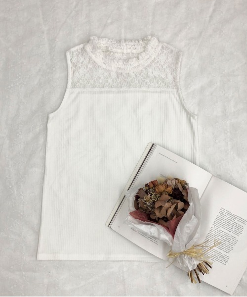 PairPair(ペアペア)の「ハイネックレースタンク(タンクトップ・レディース・ブラック/オフホワイト・FREE)」の2枚目の写真