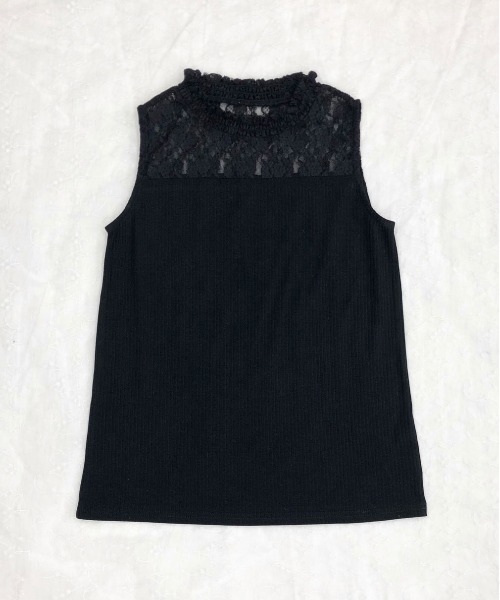 PairPair(ペアペア)の「ハイネックレースタンク(タンクトップ・レディース・ブラック/オフホワイト・FREE)」の6枚目の写真