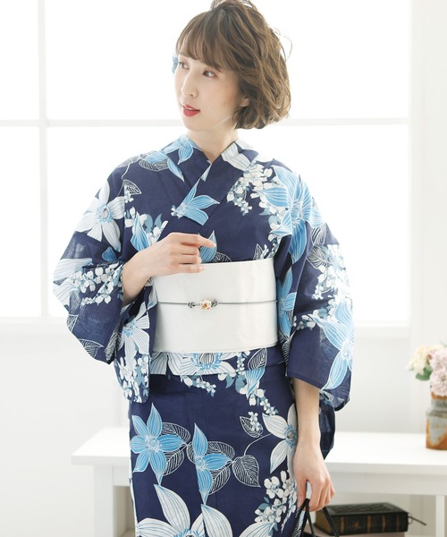 年15種類から選べるレディース3点セット シンプル 浴衣 Pourvous プールヴー のファッション水着 着物 浴衣 大人浴衣 作り帯 下駄 レトロモダン浴衣レトロモダン