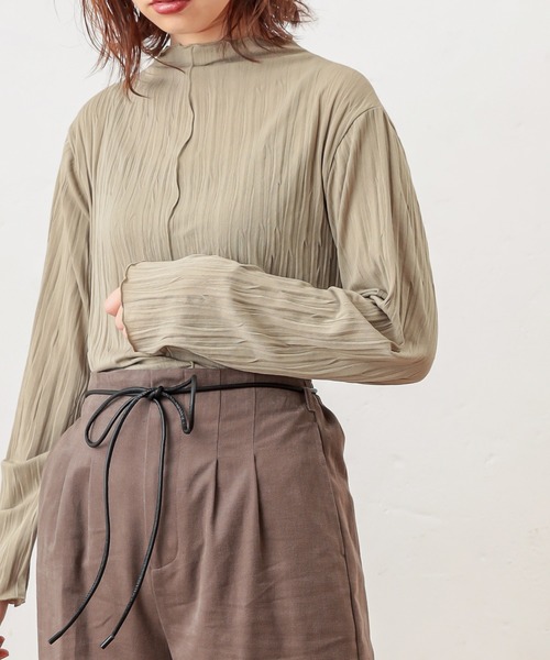 natural couture（ナチュラルクチュール）の「クリンクルメローＴ（Tシャツ/カットソー・レディース・ブラック/ブラウン/アイボリー/ミント/ライトベージュ・FREE）」の5枚目の写真