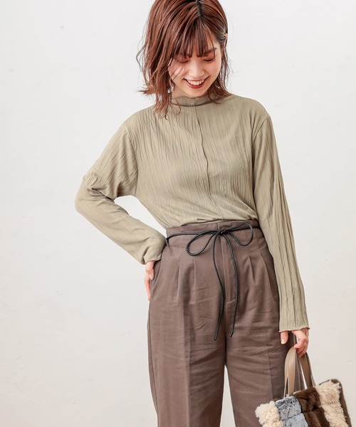 natural couture（ナチュラルクチュール）の「クリンクルメローＴ（Tシャツ/カットソー・レディース・ブラック/ブラウン/アイボリー/ミント/ライトベージュ・FREE）」の12枚目の写真