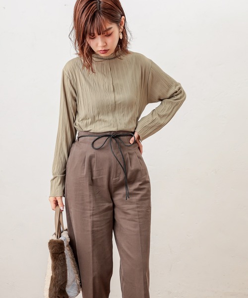 natural couture（ナチュラルクチュール）の「クリンクルメローＴ（Tシャツ/カットソー・レディース・ブラック/ブラウン/アイボリー/ミント/ライトベージュ・FREE）」の8枚目の写真