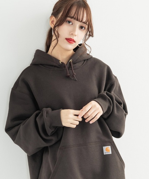 Carhartt（カーハート）の「CARHARTT カーハート ワイドシルエットパーカー  裏起毛フーディー ミッドウェイト Hooded Sweatshirt K121（パーカー・メンズ・ブラック/ダークブラウン/ネイビー/モスグリーン/ヘザーグレー/ヘザーチャコール・S/M/L/XL）」の4枚目の写真