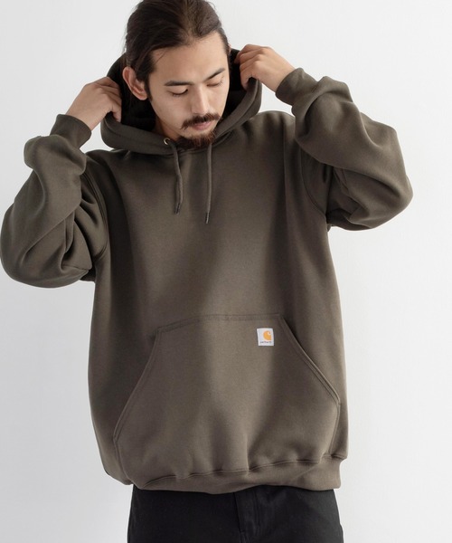 Carhartt（カーハート）の「CARHARTT カーハート ワイドシルエットパーカー  裏起毛フーディー ミッドウェイト Hooded Sweatshirt K121（パーカー・メンズ・ブラック/ダークブラウン/ネイビー/モスグリーン/ヘザーグレー/ヘザーチャコール・S/M/L/XL）」の5枚目の写真