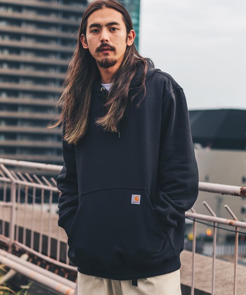 Carhartt（カーハート）の「CARHARTT カーハート ワイドシルエットパーカー  裏起毛フーディー ミッドウェイト Hooded Sweatshirt K121（パーカー・メンズ・ブラック/ダークブラウン/ネイビー/モスグリーン/ヘザーグレー/ヘザーチャコール・S/M/L/XL）」の7枚目の写真