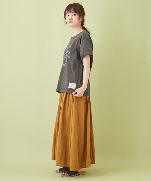 CUBE SUGAR(キューブシュガー)の「スラブ天竺 ピグメント染 クルーネック Tシャツ(Tシャツ/カットソー・レディース・ナチュラル/チャコールグレー/ピンク・M)」の9枚目の写真