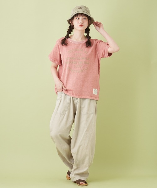 CUBE SUGAR(キューブシュガー)の「スラブ天竺 ピグメント染 クルーネック Tシャツ(Tシャツ/カットソー・レディース・ナチュラル/チャコールグレー/ピンク・M)」の12枚目の写真