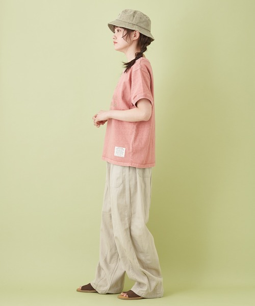 CUBE SUGAR(キューブシュガー)の「スラブ天竺 ピグメント染 クルーネック Tシャツ(Tシャツ/カットソー・レディース・ナチュラル/チャコールグレー/ピンク・M)」の13枚目の写真