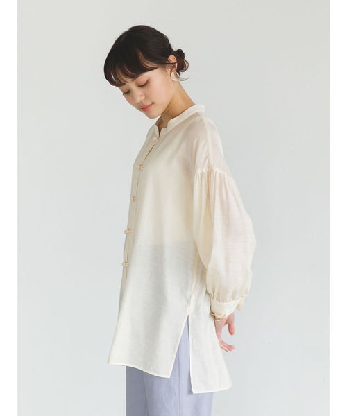 SLURR（スラ―）の「チャイナボタンシアーパフスリーブブラウス（シャツ/ブラウス・レディース・ベージュ/アイボリー/ミント・FREE）」の4枚目の写真