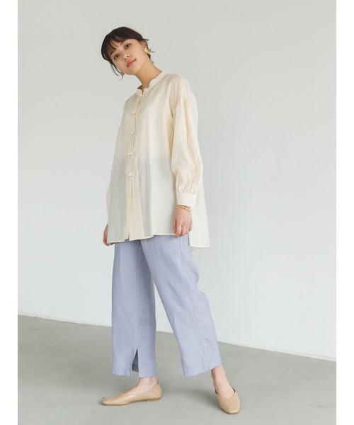 SLURR（スラ―）の「チャイナボタンシアーパフスリーブブラウス（シャツ/ブラウス・レディース・ベージュ/アイボリー/ミント・FREE）」の6枚目の写真