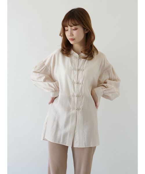 SLURR（スラ―）の「チャイナボタンシアーパフスリーブブラウス（シャツ/ブラウス・レディース・ベージュ/アイボリー/ミント・FREE）」の8枚目の写真