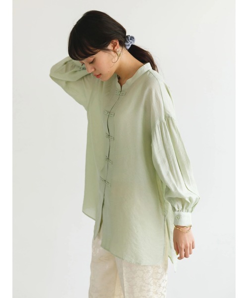 SLURR（スラ―）の「チャイナボタンシアーパフスリーブブラウス（シャツ/ブラウス・レディース・ベージュ/アイボリー/ミント・FREE）」の13枚目の写真