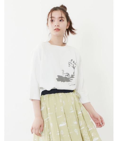 POU DOU DOU(プードゥドゥ)の「ランドスケープスワンプリントドルマンTee(Tシャツ/カットソー・レディース・オフホワイト/ブルー/ダークグレー・3)」の2枚目の写真
