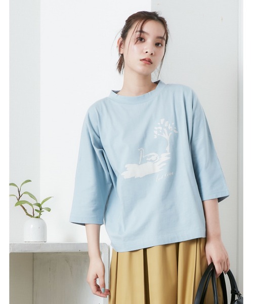 POU DOU DOU(プードゥドゥ)の「ランドスケープスワンプリントドルマンTee(Tシャツ/カットソー・レディース・オフホワイト/ブルー/ダークグレー・3)」の3枚目の写真