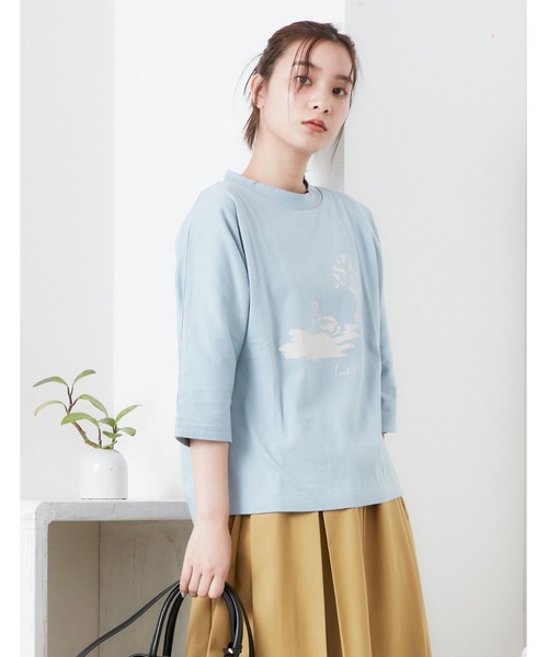 POU DOU DOU(プードゥドゥ)の「ランドスケープスワンプリントドルマンTee(Tシャツ/カットソー・レディース・オフホワイト/ブルー/ダークグレー・3)」の16枚目の写真