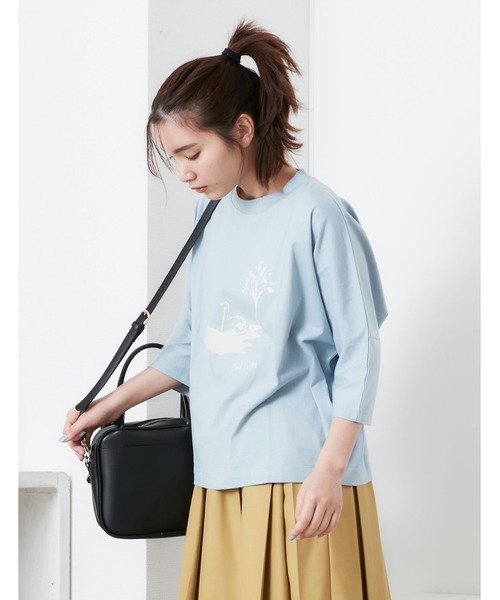 POU DOU DOU(プードゥドゥ)の「ランドスケープスワンプリントドルマンTee(Tシャツ/カットソー・レディース・オフホワイト/ブルー/ダークグレー・3)」の14枚目の写真