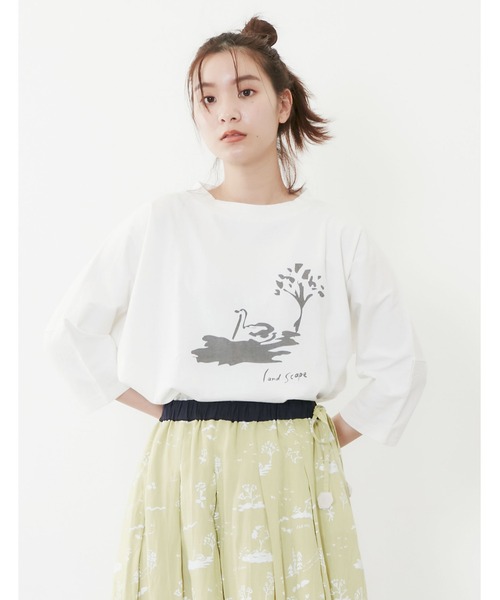 POU DOU DOU(プードゥドゥ)の「ランドスケープスワンプリントドルマンTee(Tシャツ/カットソー・レディース・オフホワイト/ブルー/ダークグレー・3)」の10枚目の写真