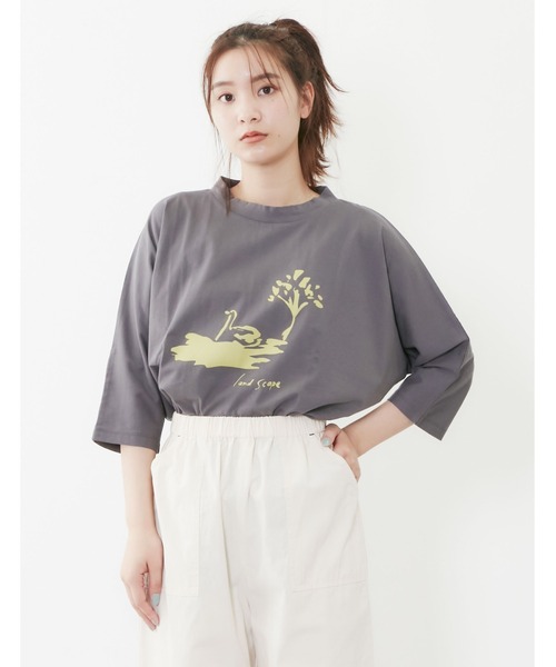 POU DOU DOU(プードゥドゥ)の「ランドスケープスワンプリントドルマンTee(Tシャツ/カットソー・レディース・オフホワイト/ブルー/ダークグレー・3)」の17枚目の写真