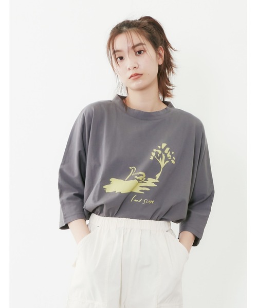 POU DOU DOU(プードゥドゥ)の「ランドスケープスワンプリントドルマンTee(Tシャツ/カットソー・レディース・オフホワイト/ブルー/ダークグレー・3)」の11枚目の写真
