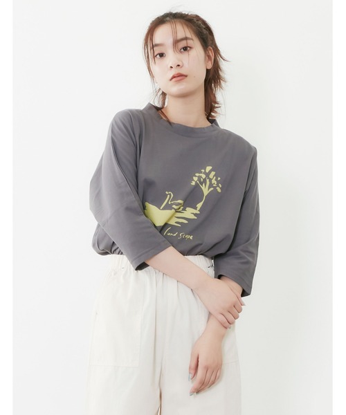 POU DOU DOU(プードゥドゥ)の「ランドスケープスワンプリントドルマンTee(Tシャツ/カットソー・レディース・オフホワイト/ブルー/ダークグレー・3)」の7枚目の写真