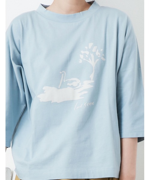 POU DOU DOU(プードゥドゥ)の「ランドスケープスワンプリントドルマンTee(Tシャツ/カットソー・レディース・オフホワイト/ブルー/ダークグレー・3)」の21枚目の写真