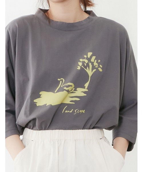 POU DOU DOU(プードゥドゥ)の「ランドスケープスワンプリントドルマンTee(Tシャツ/カットソー・レディース・オフホワイト/ブルー/ダークグレー・3)」の13枚目の写真