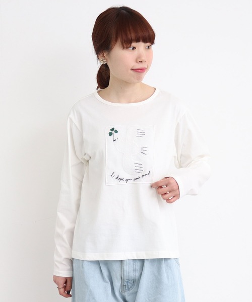 eiπe （イーペ）の「eiπe ハトとクローバー刺繍Tシャツ（Tシャツ/カットソー・レディース・ホワイト/ネイビー・FREE）」の10枚目の写真