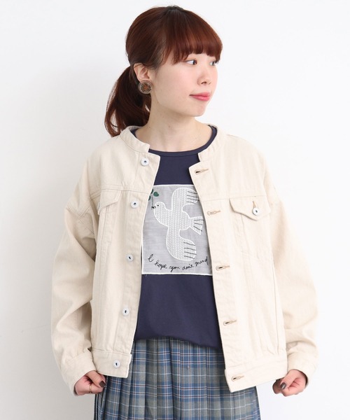 eiπe （イーペ）の「eiπe ハトとクローバー刺繍Tシャツ（Tシャツ/カットソー・レディース・ホワイト/ネイビー・FREE）」の8枚目の写真