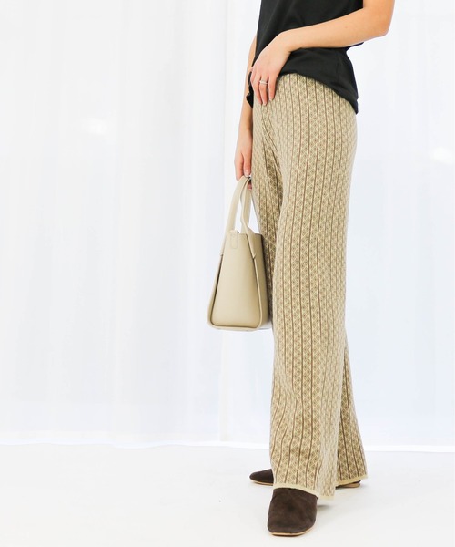 Per sist ence（パーシエンス）の「Per sist ence/パーシエンス　ジャガードストレートパンツ（その他パンツ・レディース・ブルー/ベージュ/オフホワイト/アイボリー・FREE）」の4枚目の写真