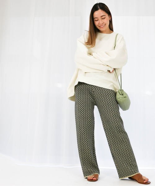 Per sist ence（パーシエンス）の「Per sist ence/パーシエンス　ジャガードストレートパンツ（その他パンツ・レディース・ブルー/ベージュ/オフホワイト/アイボリー・FREE）」の12枚目の写真