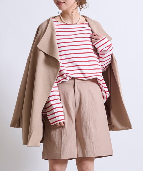 DouDou（ドゥドゥ）の「ハーフコート SS（ノーカラーコート・レディース・オフホワイト/ベージュ/グリーン・FREE）」の2枚目の写真