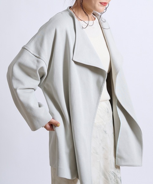 DouDou（ドゥドゥ）の「ハーフコート SS（ノーカラーコート・レディース・オフホワイト/ベージュ/グリーン・FREE）」の3枚目の写真