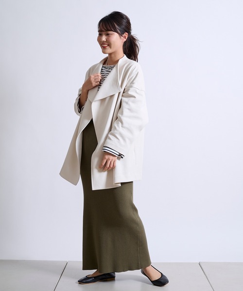 DouDou（ドゥドゥ）の「ハーフコート SS（ノーカラーコート・レディース・オフホワイト/ベージュ/グリーン・FREE）」の4枚目の写真