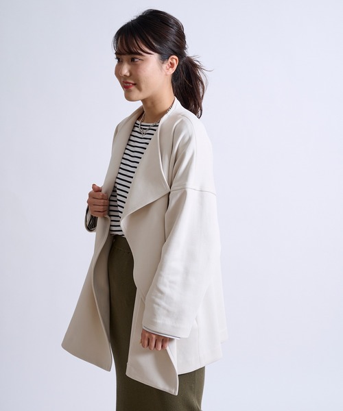 DouDou（ドゥドゥ）の「ハーフコート SS（ノーカラーコート・レディース・オフホワイト/ベージュ/グリーン・FREE）」の7枚目の写真
