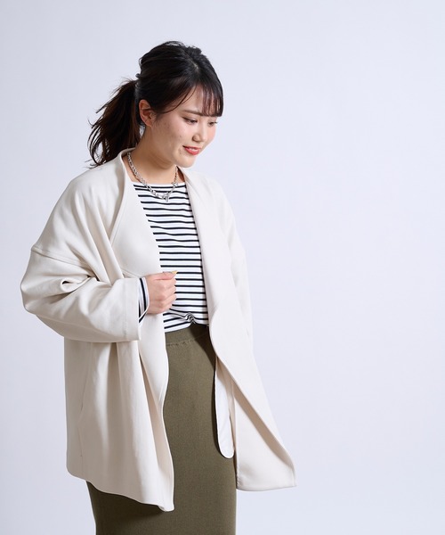 DouDou（ドゥドゥ）の「ハーフコート SS（ノーカラーコート・レディース・オフホワイト/ベージュ/グリーン・FREE）」の13枚目の写真