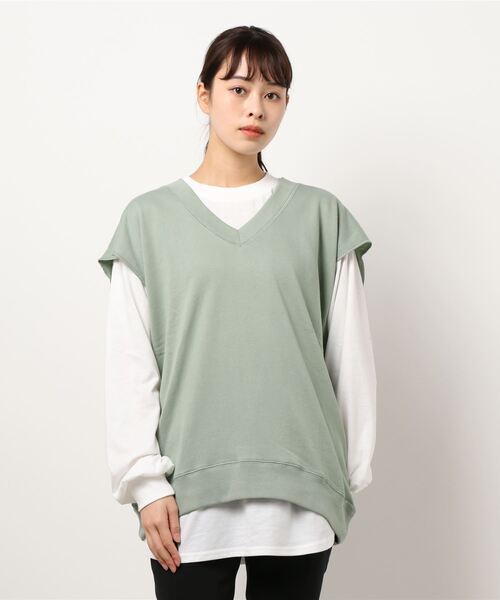 RAG MACHINE（ラグマシーン）の「【RAG MACHINE】カットレイヤード（アンサンブル・レディース・オフホワイト/グリーン/ダークグレー・L/M）」の3枚目の写真