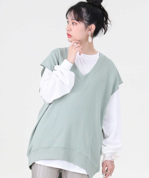 RAG MACHINE（ラグマシーン）の「【RAG MACHINE】カットレイヤード（アンサンブル・レディース・オフホワイト/グリーン/ダークグレー・L/M）」の16枚目の写真