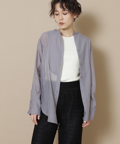 N.（N. Natural Beauty Basic）（エヌエヌナチュラルビューティーベーシック）の「◆バンドカラーシアーシャツ（シャツ/ブラウス・レディース・ブルーグレー/ナチュラル・MEDIUM）」の2枚目の写真