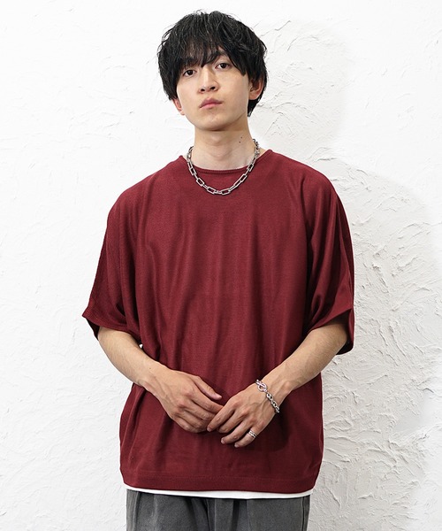 MinoriTY(マイノリティ)の「【MinoriTY】サマーニット メンズ 半袖 ドルマン セーター 5分袖 トップス 春服 夏服(ニット/セーター・メンズ・ブルー/ワイン/グレイッシュベージュ/ブラック/ライトグレー/レッド/グレー/チャコール/サンドベージュ/ブルーグレー・S/M/L)」の9枚目の写真