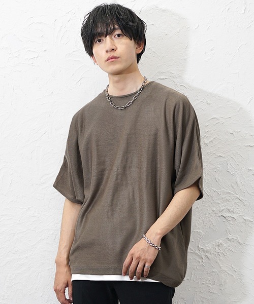 MinoriTY（マイノリティ）の「【MinoriTY】サマーニット メンズ 半袖 ドルマン ニット 半袖 5分袖 トップス メンズ 夏（シャツ/ブラウス・メンズ・ブルー/ワイン/グレイッシュベージュ/ブラック/ライトグレー・S/M/L）」の4枚目の写真