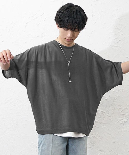 MinoriTY(マイノリティ)の「【MinoriTY】サマーニット メンズ 半袖 ドルマン セーター 5分袖 トップス 春服 夏服(ニット/セーター・メンズ・ブルー/ワイン/グレイッシュベージュ/ブラック/ライトグレー/レッド/グレー/チャコール/サンドベージュ/ブルーグレー・S/M/L)」の5枚目の写真