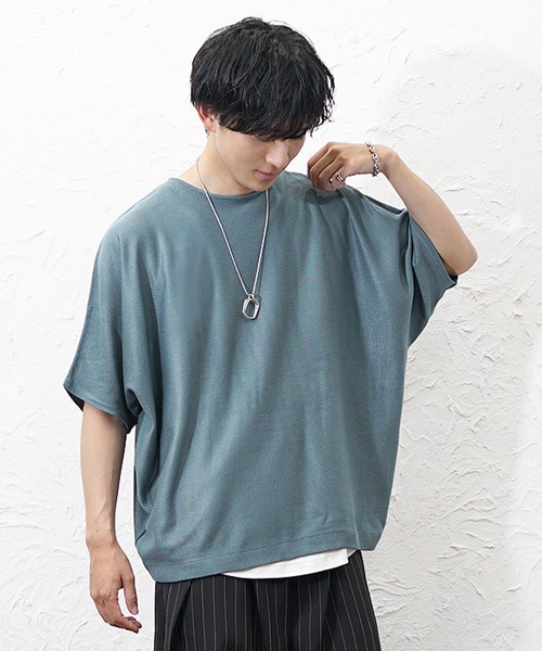 MinoriTY(マイノリティ)の「【MinoriTY】サマーニット メンズ 半袖 ドルマン セーター 5分袖 トップス 春服 夏服(ニット/セーター・メンズ・ブルー/ワイン/グレイッシュベージュ/ブラック/ライトグレー/レッド/グレー/チャコール/サンドベージュ/ブルーグレー・S/M/L)」の4枚目の写真